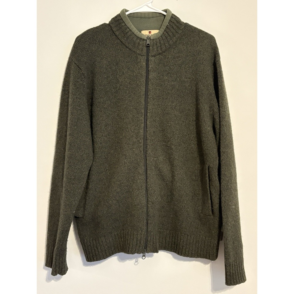 Woolrich Men's M Hunter Heather 100% Wool Full Zip Sweater Jacket Olive Green